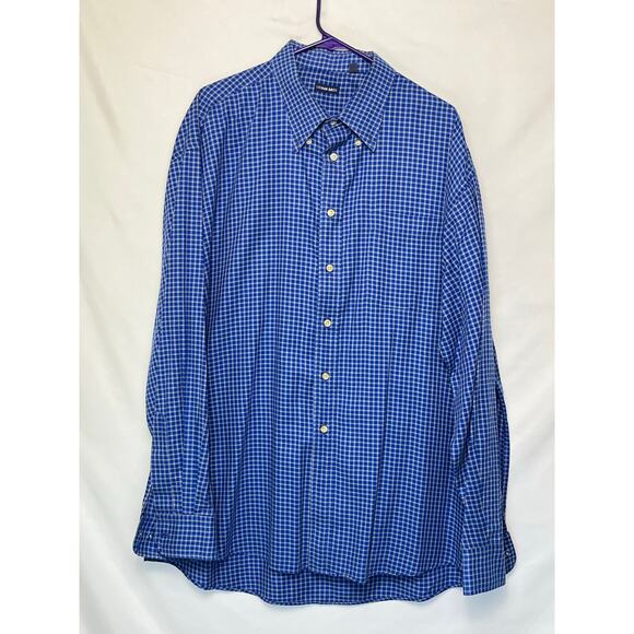 Gitman Bros Men’s XXL Blue Green Check Long Sleeve Button Front Dress Shirt USA - Picture 1 of 8